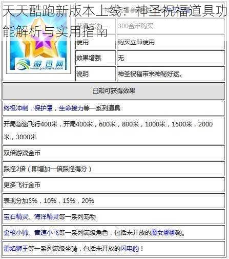 天天酷跑新版本上线：神圣祝福道具功能解析与实用指南