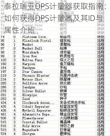 泰拉瑞亚DPS计量器获取指南：如何获得DPS计量器及其ID与属性介绍