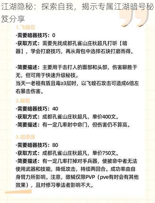 江湖隐秘：探索自我，揭示专属江湖暗号秘笈分享