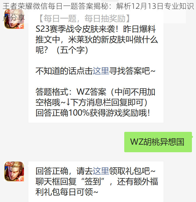 王者荣耀微信每日一题答案揭秘：解析12月13日专业知识点分享