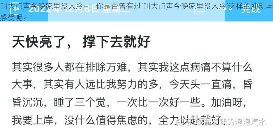 叫大点声今晚家里没人冷—：你是否曾有过‘叫大点声今晚家里没人冷’这样的冲动与感受呢？