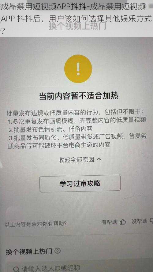 成品禁用短视频APP抖抖-成品禁用短视频 APP 抖抖后，用户该如何选择其他娱乐方式？