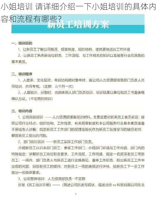 小姐培训 请详细介绍一下小姐培训的具体内容和流程有哪些？