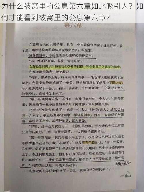 为什么被窝里的公息第六章如此吸引人？如何才能看到被窝里的公息第六章？