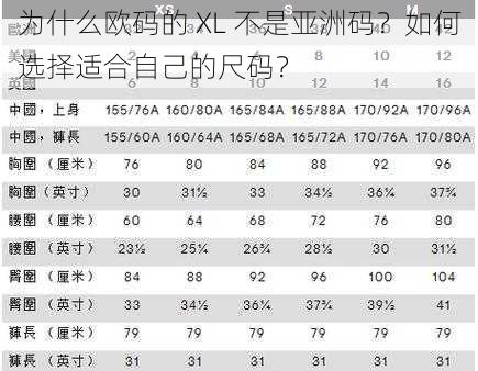 为什么欧码的 XL 不是亚洲码？如何选择适合自己的尺码？