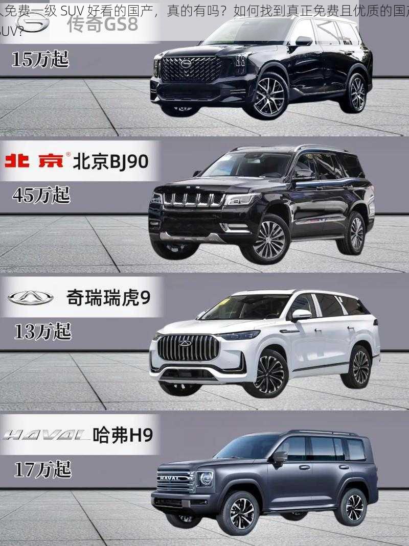 久免费一级 SUV 好看的国产，真的有吗？如何找到真正免费且优质的国产 SUV？