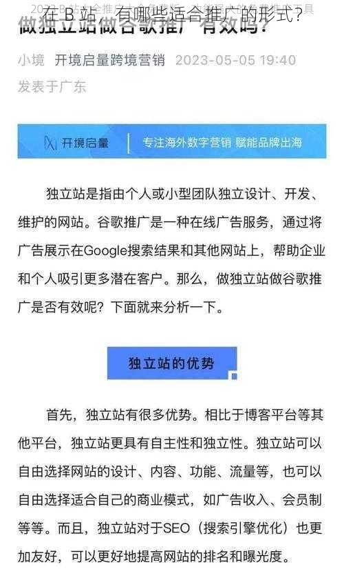 在 B 站，有哪些适合推广的形式？